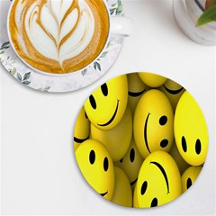 Emoji, Colour, Faces, Smile, Wallpaper Uv Print Round Tile Coaster by nateshop