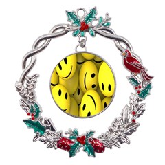 Emoji, Colour, Faces, Smile, Wallpaper Metal X mas Wreath Holly Leaf Ornament by nateshop