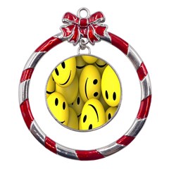 Emoji, Colour, Faces, Smile, Wallpaper Metal Red Ribbon Round Ornament