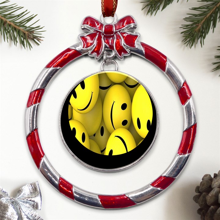 Emoji, Colour, Faces, Smile, Wallpaper Metal Red Ribbon Round Ornament