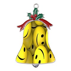 Emoji, Colour, Faces, Smile, Wallpaper Metal Holly Leaf Bell Ornament by nateshop