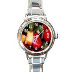 Fruits, Food, Green, Red, Strawberry, Yellow Round Italian Charm Watch by nateshop