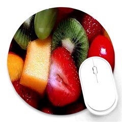 Fruits, Food, Green, Red, Strawberry, Yellow Round Mousepad by nateshop