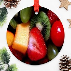 Fruits, Food, Green, Red, Strawberry, Yellow Ornament (round) by nateshop