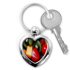 Fruits, Food, Green, Red, Strawberry, Yellow Key Chain (heart) by nateshop