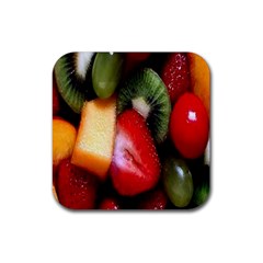 Fruits, Food, Green, Red, Strawberry, Yellow Rubber Coaster (square) by nateshop