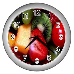 Fruits, Food, Green, Red, Strawberry, Yellow Wall Clock (silver) by nateshop