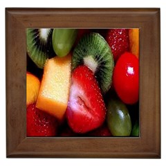 Fruits, Food, Green, Red, Strawberry, Yellow Framed Tile by nateshop