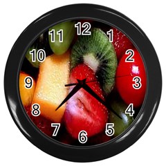 Fruits, Food, Green, Red, Strawberry, Yellow Wall Clock (black) by nateshop