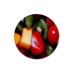 Fruits, Food, Green, Red, Strawberry, Yellow Rubber Coaster (round) by nateshop