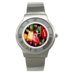 Fruits, Food, Green, Red, Strawberry, Yellow Stainless Steel Watch by nateshop