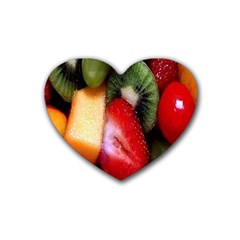 Fruits, Food, Green, Red, Strawberry, Yellow Rubber Heart Coaster (4 Pack)