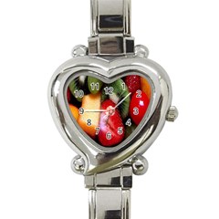 Fruits, Food, Green, Red, Strawberry, Yellow Heart Italian Charm Watch