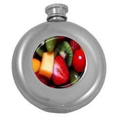 Fruits, Food, Green, Red, Strawberry, Yellow Round Hip Flask (5 Oz) by nateshop