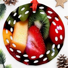 Fruits, Food, Green, Red, Strawberry, Yellow Ornament (round Filigree) by nateshop