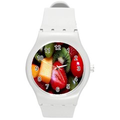 Fruits, Food, Green, Red, Strawberry, Yellow Round Plastic Sport Watch (m) by nateshop