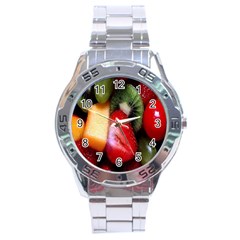 Fruits, Food, Green, Red, Strawberry, Yellow Stainless Steel Analogue Watch by nateshop