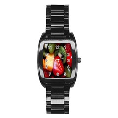 Fruits, Food, Green, Red, Strawberry, Yellow Stainless Steel Barrel Watch by nateshop