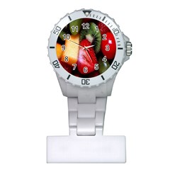 Fruits, Food, Green, Red, Strawberry, Yellow Plastic Nurses Watch by nateshop