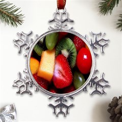 Fruits, Food, Green, Red, Strawberry, Yellow Metal Large Snowflake Ornament