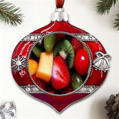 Fruits, Food, Green, Red, Strawberry, Yellow Metal Snowflake And Bell Red Ornament by nateshop