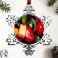 Fruits, Food, Green, Red, Strawberry, Yellow Metal Small Snowflake Ornament by nateshop