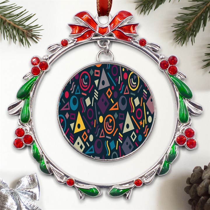 Inspired By The Colours And Shapes Metal X mas Wreath Ribbon Ornament