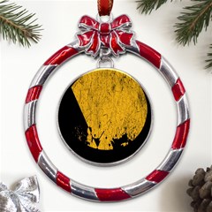 Yellow Best, Black, Black And White, Emoji High Metal Red Ribbon Round Ornament by nateshop