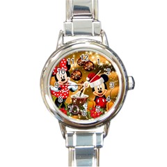 Cartoons, Disney, Merry Christmas, Minnie Round Italian Charm Watch by nateshop