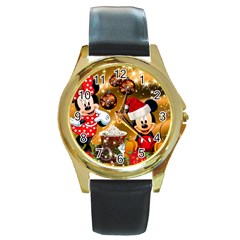 Cartoons, Disney, Merry Christmas, Minnie Round Gold Metal Watch by nateshop