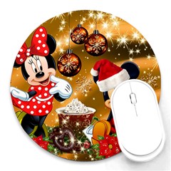 Cartoons, Disney, Merry Christmas, Minnie Round Mousepad by nateshop