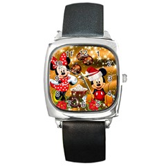 Cartoons, Disney, Merry Christmas, Minnie Square Metal Watch