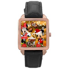 Cartoons, Disney, Merry Christmas, Minnie Rose Gold Leather Watch  by nateshop