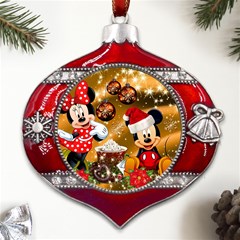 Cartoons, Disney, Merry Christmas, Minnie Metal Snowflake And Bell Red Ornament