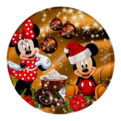 Cartoons, Disney, Merry Christmas, Minnie Round Glass Fridge Magnet (4 Pack)