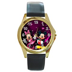 Cartoons, Disney, Mickey Mouse, Minnie Round Gold Metal Watch by nateshop