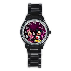 Cartoons, Disney, Mickey Mouse, Minnie Stainless Steel Round Watch by nateshop