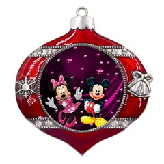 Cartoons, Disney, Mickey Mouse, Minnie Metal Snowflake And Bell Red Ornament by nateshop