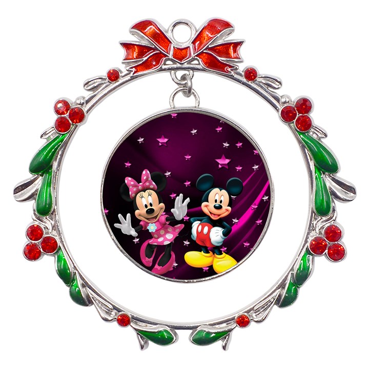 Cartoons, Disney, Mickey Mouse, Minnie Metal X mas Wreath Ribbon Ornament