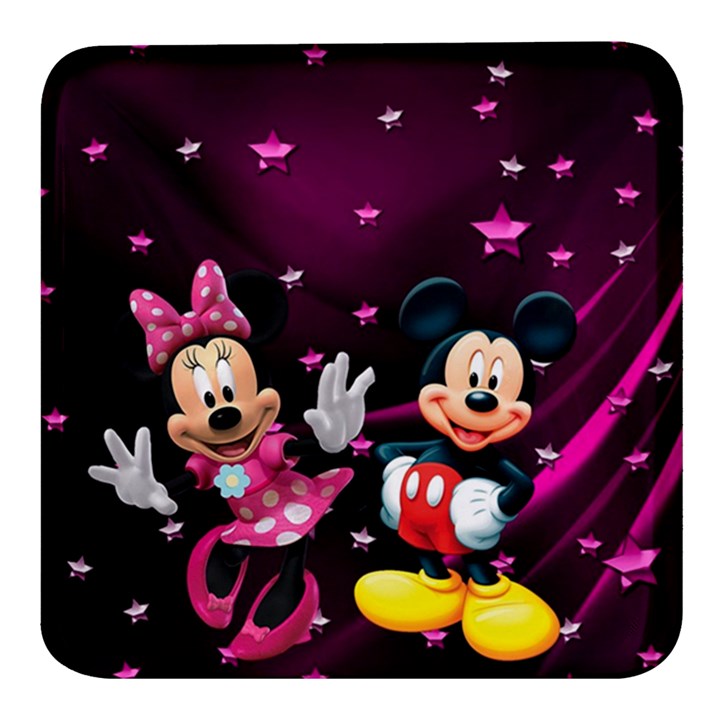 Cartoons, Disney, Mickey Mouse, Minnie Square Glass Fridge Magnet (4 pack)