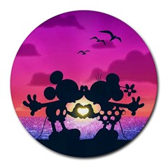 Mickey And Minnie, Mouse, Disney, Cartoon, Love Round Mousepad by nateshop