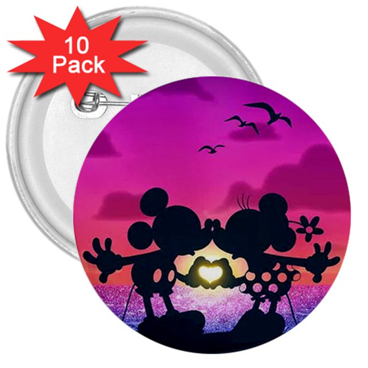 Mickey And Minnie, Mouse, Disney, Cartoon, Love 3  Buttons (10 pack) 