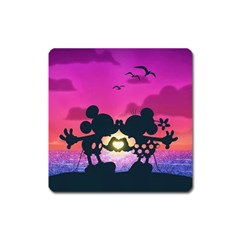 Mickey And Minnie, Mouse, Disney, Cartoon, Love Square Magnet by nateshop