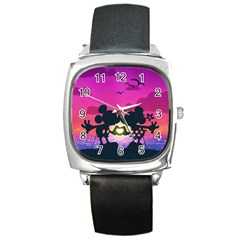 Mickey And Minnie, Mouse, Disney, Cartoon, Love Square Metal Watch by nateshop