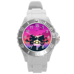 Mickey And Minnie, Mouse, Disney, Cartoon, Love Round Plastic Sport Watch (l) by nateshop