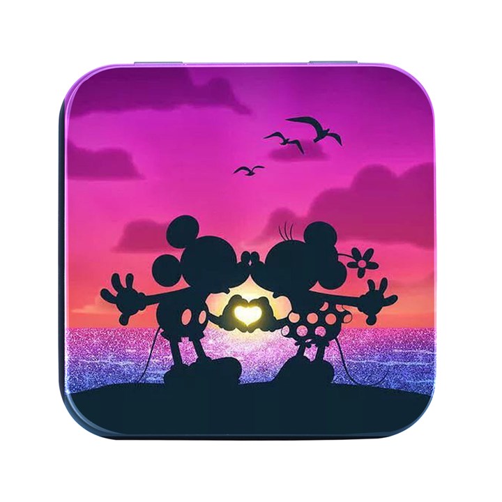 Mickey And Minnie, Mouse, Disney, Cartoon, Love Square Metal Box (Black)