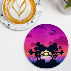 Mickey And Minnie, Mouse, Disney, Cartoon, Love Uv Print Round Tile Coaster by nateshop