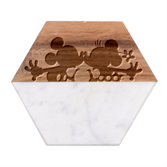 Mickey And Minnie, Mouse, Disney, Cartoon, Love Marble Wood Coaster (hexagon)  by nateshop