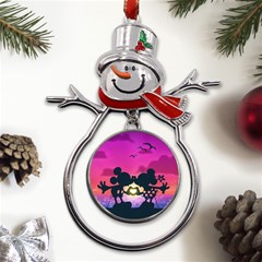 Mickey And Minnie, Mouse, Disney, Cartoon, Love Metal Snowman Ornament