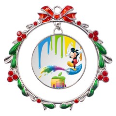 Mickey Mouse, Apple Iphone, Disney, Logo Metal X mas Wreath Ribbon Ornament by nateshop